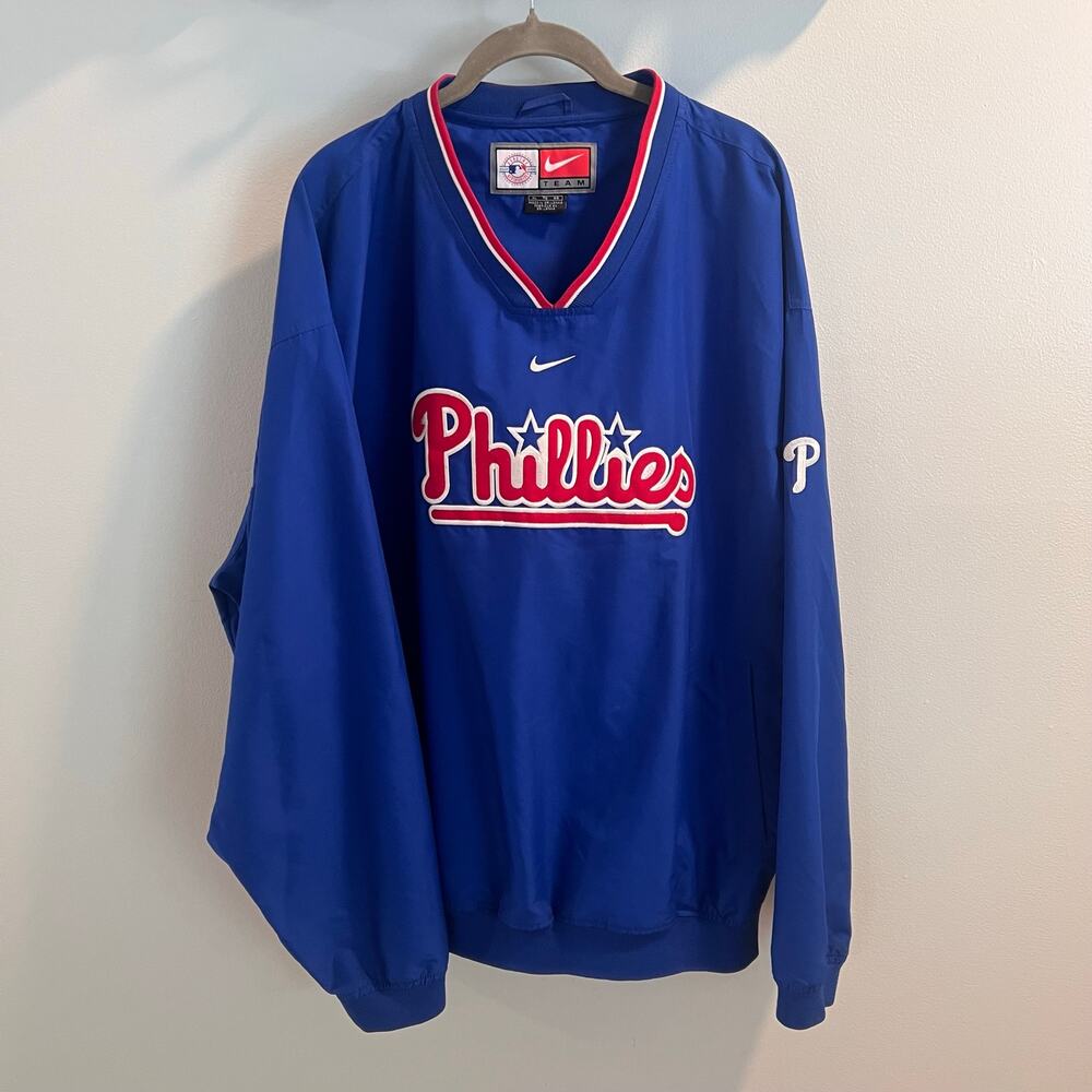 Nike Vintage Blue Pullover V-neck Philadelphia Phillies Windbreaker Size XL